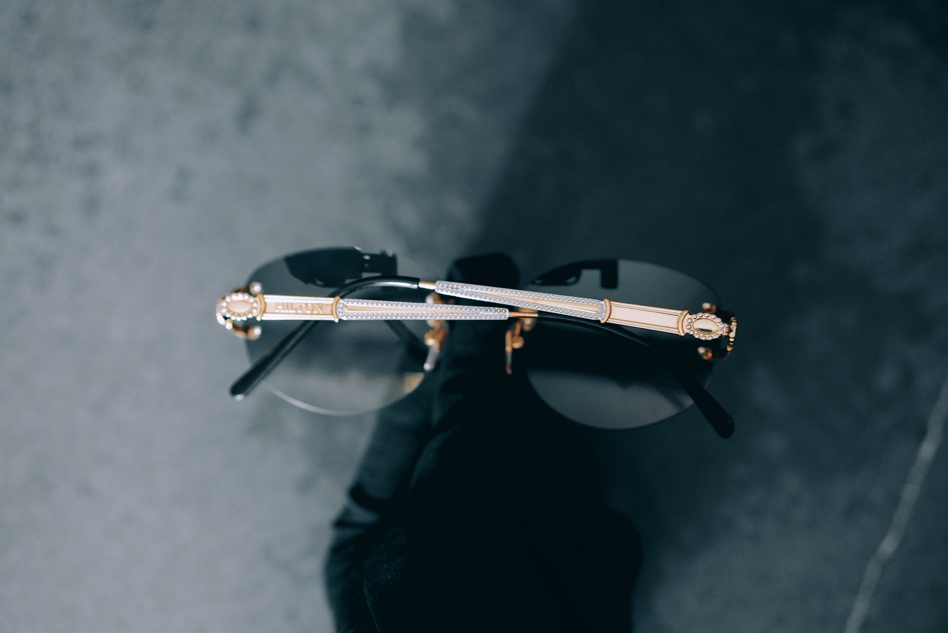 Hilton vintage rimless sunglasses — pearl and crystal temple detail